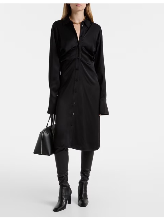 Toteme Dresses & Skirts - Toteme Slouch Crepe Satin Button-Front Long Sleeve Shirt Dress - Black